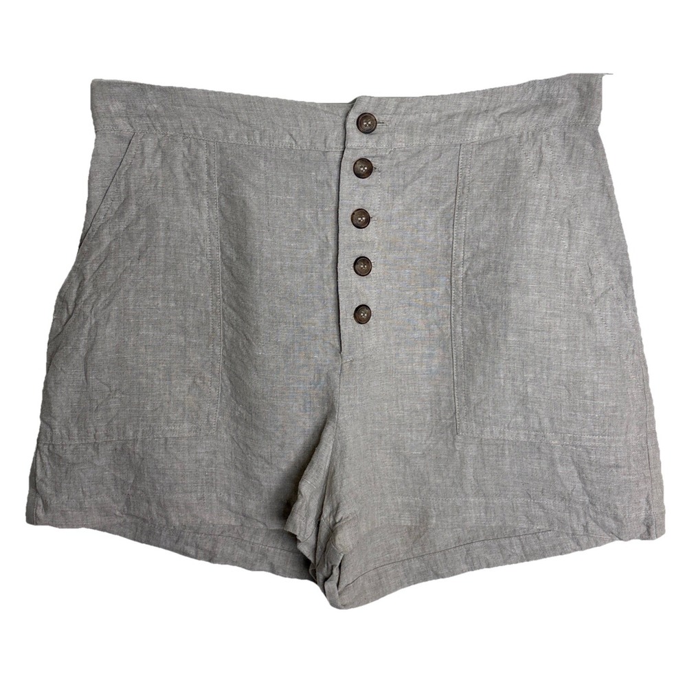 Reformation khaki High-Rise Button Front Linen Shorts